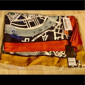 NWT sealed in original plastic. Burberry Yellow London Map Silk Square Scarf